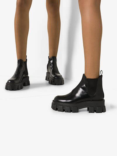 chunky prada boots|Prada 55 leather ankle boots.